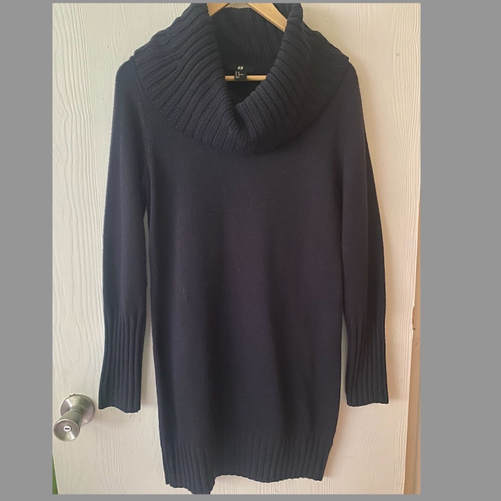 H&M Navy Cowl Neck Sweater Dress - Sz M